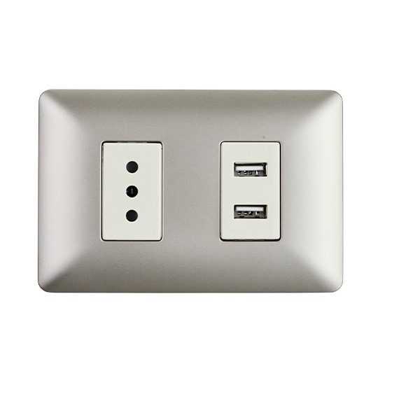 Enchufe Simple 10A 250V + Toma USB Champagne